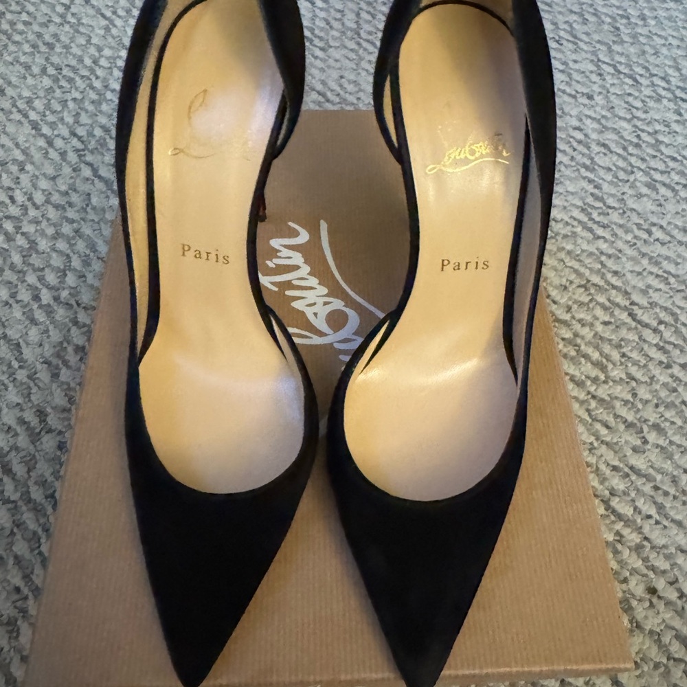 Christian Louboutin Black Stiletto Heels, Iriza in black suede, 37.5
